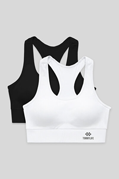 TOMMY LIFE Slim Fit U Neck 2-Pack Black-White Women's Sports Bustier - 97120