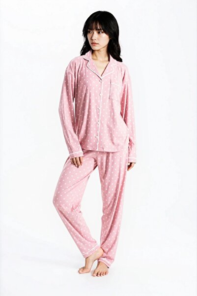 Ecrou Women's Powder Pari Report Ribbed Knit Texture Seoul Long Sleeve Top Pants Pajama Set