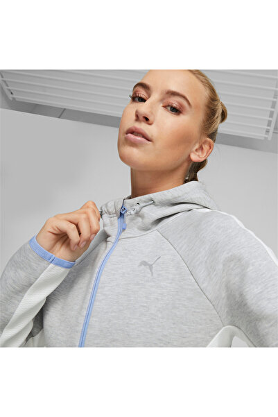 Puma جاكيت رياضي نسائي EVOSTRIPE بسحاب كامل - رمادي