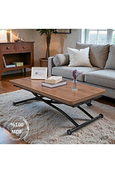 comiet Çok amaçlı MDF Akıllı Sehpa oval köşe paslanmaz demir ayaklı tekerlekli açılabilir masa