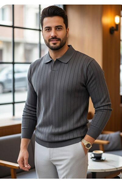 LİBASSİNİ Men's Open Collar Sports Fit Sweater