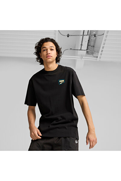 Puma تي شيرت رجالي مريح برسومات داون تاون - أسود