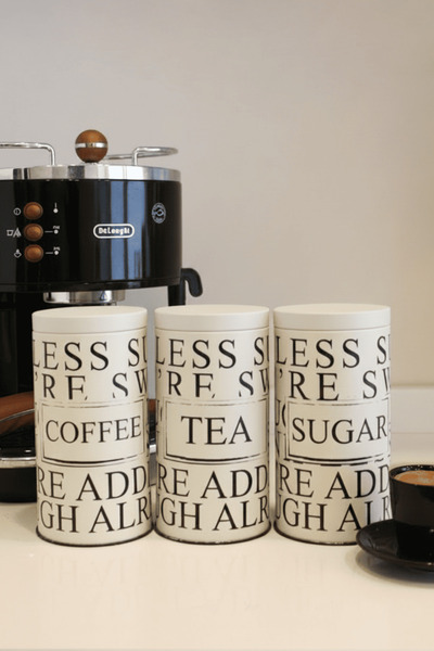 Sarkap Home Less Seri Vakumlu Kapaklı 3'lü Metal Saklama Kabı Seti - Krem