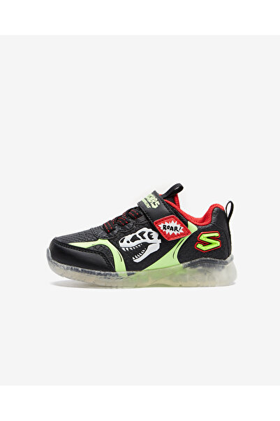 SKECHERS İLLUMİ - BRİGHTS - DİNO - GLOW Küçük Erkek Çocuk Siyah Işıklı Spor A...