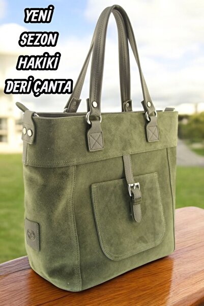 QUB CLUB Women's Khaki Genuine Suede Leather Hand and Shoulder Bag