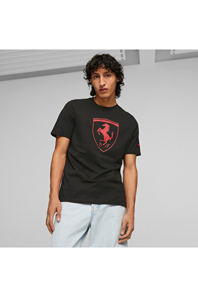 Puma تي شيرت رجالي بشعار سكوديريا فيراري ريس بيغ شيلد موتورسبورت - أسود
