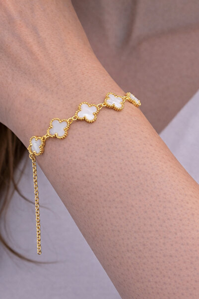 Gold Color Clover Patterned Steel 316L Bracelet