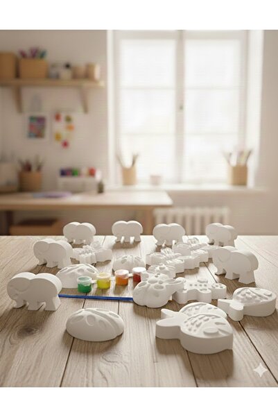 Genel Markalar Çocuk Aktivite Seti Taş Boyama Kendin Yap 15 Parça Set Büyük boy BOYA VE 1 ADET FIRÇA