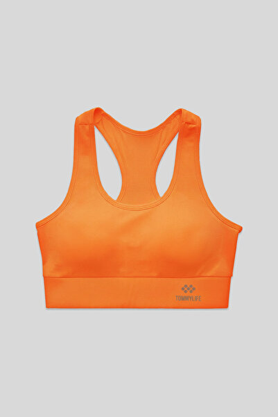 TOMMY LIFE Neonově oranžová záda s detailním přiléhavým střihem s výstřihem do U - dámské sportovní prsatější - 97120