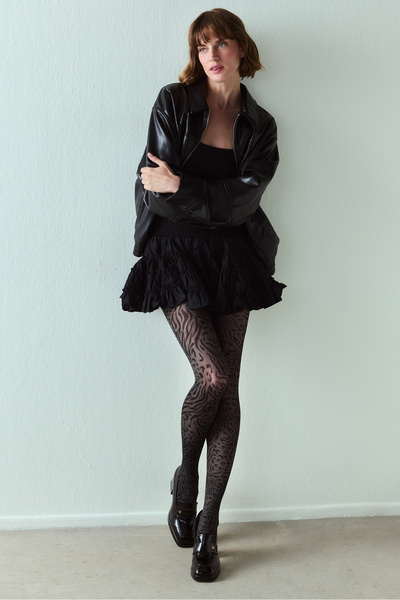 Penti Koyu Gri ZeSütyenLeopard Külotlu Çorap