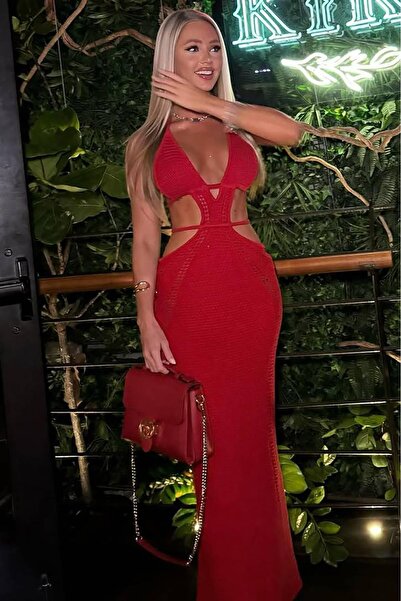 Bikini Mayokini Dünyası Rochie tricotată cu gât cu Halter - Roșu