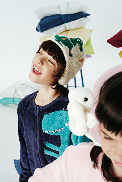 Penti Dunkelindigofarbener Dino-Pyjama-Overall mit Reißverschluss für Jungen