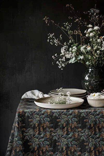 ASDİVA Leafy Leaf Patterned Tablecloth with Size Options – Dark Green/Smoked-Wttc