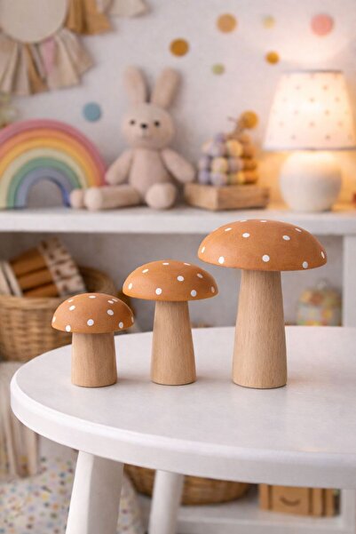 His Art Workshop AHŞAP 3LÜ MANTAR KAHVE