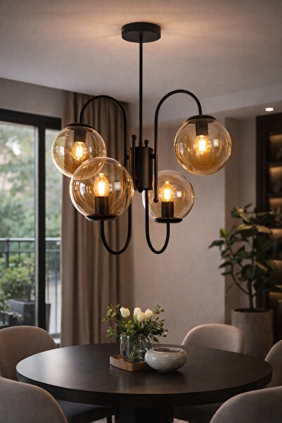 Modavize Rüya Modern Tasarım Salon Yemek Odası Mutfak Siyah Renk Bal Camlı Sa...