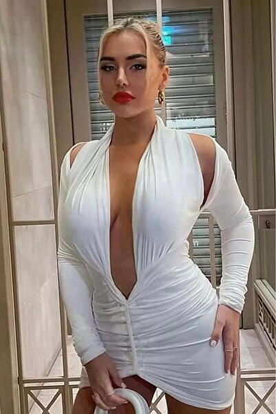 Bikini Mayokini Dünyası Rochie cu mâneci lungi și decoltată - albă