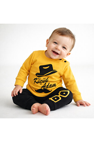 bebegen بدلة طفل رضيع باللون الأصفر والأسود مكونة من قطعتين من Little Man