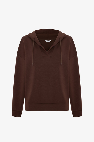 Penti Kahverengi V Yaka Oversize Kapüşonlu Sweatshirt