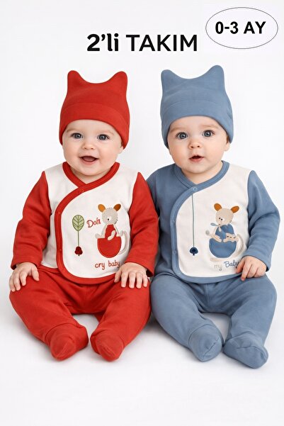 Onouqo طقم أطفال حديثي الولادة مكون من قطعتين - من عمر 0-3 أشهر - قبعة علوية ...