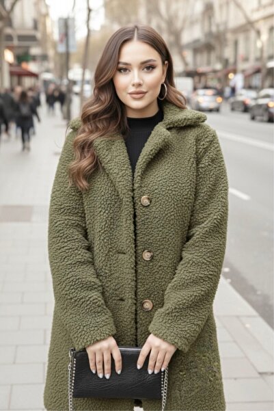 hiramir Kadın Peluş Önü Düğmeli Mont Bej KS2531