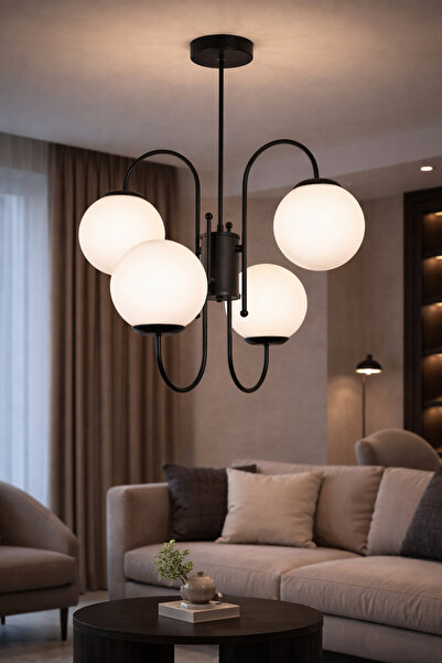 Modavize Rüya Modern Tasarım Salon Yemek Odası Mutfak Siyah Renk Beyaz Camlı ...