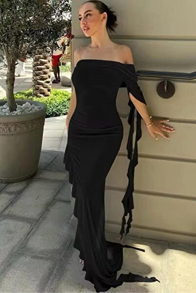 Bikini Mayokini Dünyası Ruffless Tek Omuz Elbise - Siyah