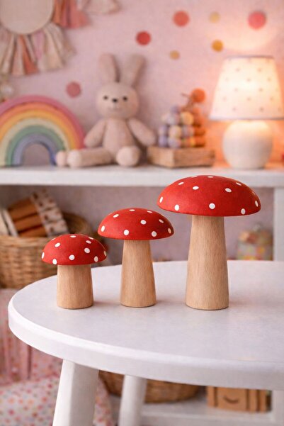 His Art Workshop 3 Lü Uğurlu Ahşap Mantar Kırmızı