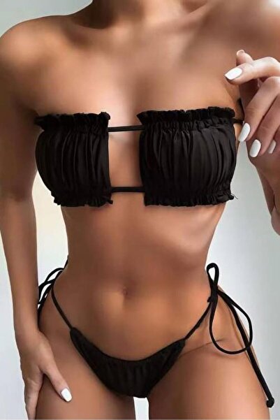 Bikini Mayokini Dünyası Бразилски бикини с набори - черни