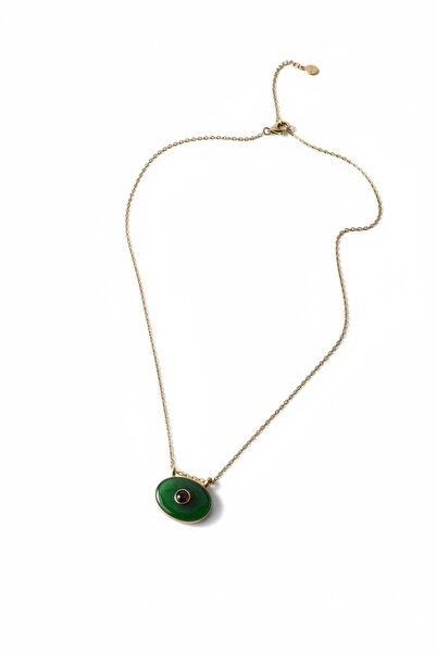 ELENOR Kadın Oval Yeşil Üzeri Mor Taşlı Çelik Kolye