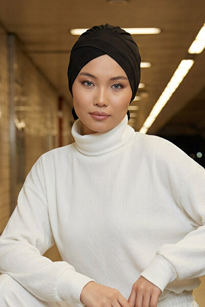 Aisha's Design Kuşaklı Rahat Penye Bone,Siyah,B-31