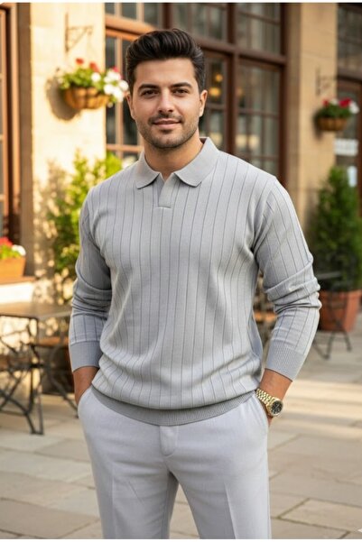 LİBASSİNİ Men's Open Collar Sports Fit Sweater