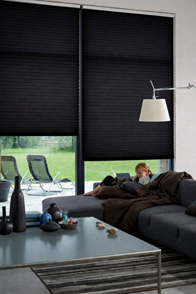 masso Katlanabilir Cam Balkon Plise Perde (Kancalı veya Vidalı ve yapışkanlı Montaj )-SİYAH