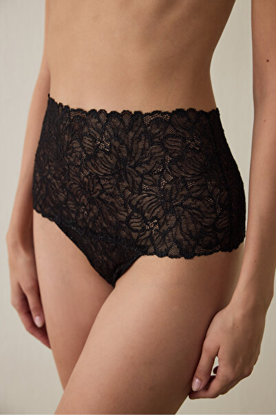 Penti Siyah Lace Highwaist Slip Külot