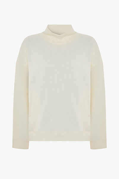 Penti Weißes, drapiertes Sweatshirt mit hohem Kragen