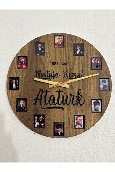 Pelince - Mustafa Kemal Atatürk Temalı Duvar Saati - Kişiselleştirilebilir - (Ahşap & Epoksi) - 40 cm