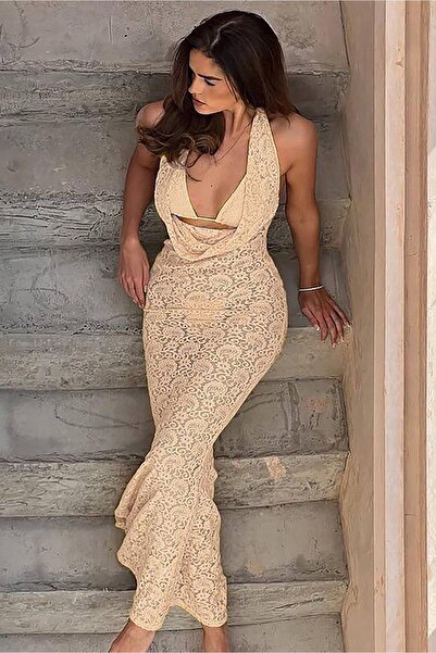 Bikini Mayokini Dünyası Rochie lungă Monika cu decolteu - Bej