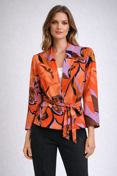 AYHAN Прямий комір з геометричним візерунком, один ґудзик, поясний піджак