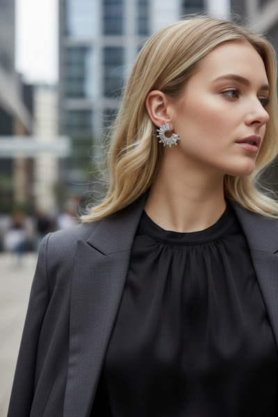 ELENOR Kadın Taşlı Şık Çelik Küpe