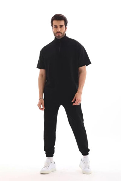 Modayakamoz Mdb Unisex Collared Oversized Thirt Tracksuit Set Black