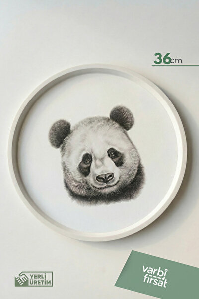 Varbifırsat Panda Patterned Round Decorative Tray - 36 cm