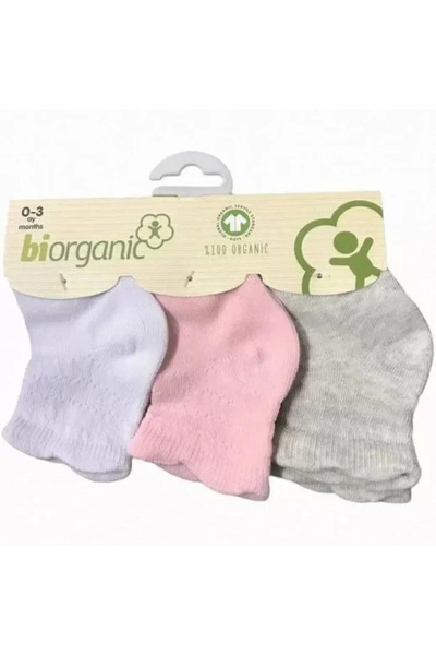 Bibaby Șosete Biorganic cu model basic 3 piese 68344 Ecru-roz-gri