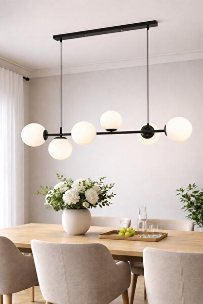 Modavize Milano Modern Tasarım Salon Yemek Odası Mutfak Siyah Renk Beyaz Caml...