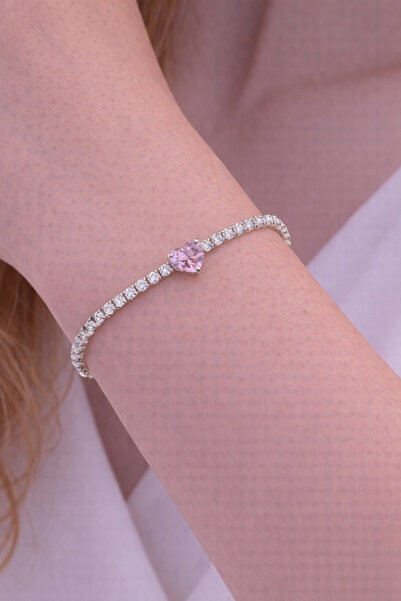 charmove ile kendinizi şımartın Women's Silver Color Pink Heart Waterway Stee...