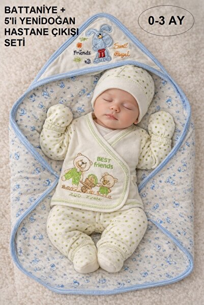 Onouqo 6-Piece Newborn Hospital Discharge Baby Set + Hooded Swaddle Blankets ...