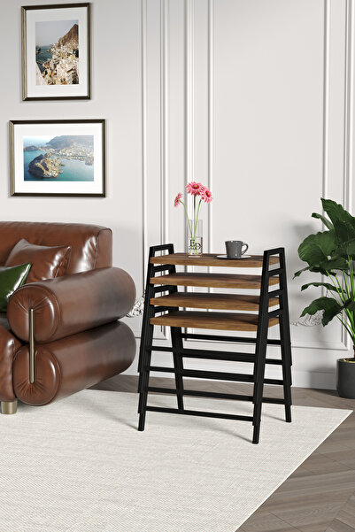 ED Efelez Design Zigon Sehpa , Aden 4'lü Tepsi Zigon Sehpa Takımı Siyah Metal...