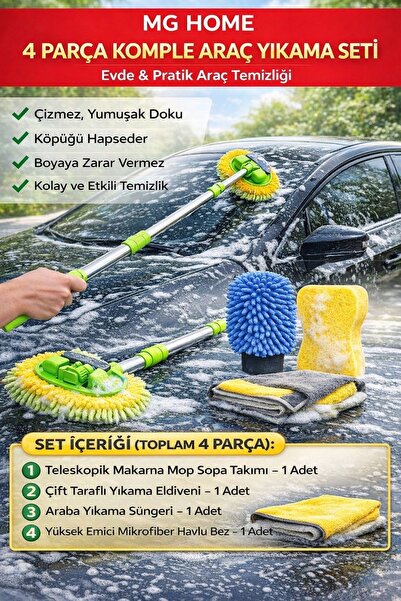 VENON 🚙🚙PREMİUM ARABA YIKAMA SETİ Havlu Sünger Sopa Takımı Eldiven HEPSİ KA...