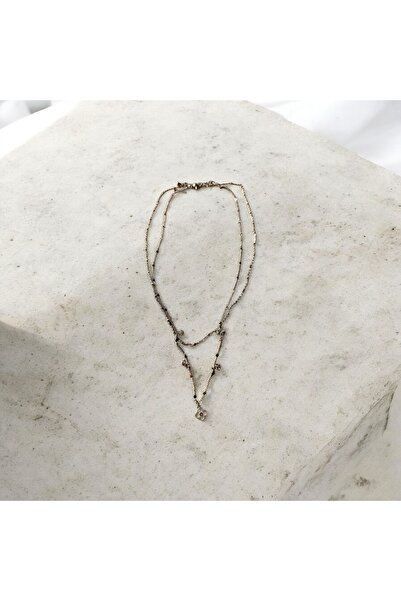 ELENOR Kadın Yonca Detaylı Çift Zincirli Çelik Kolye