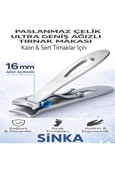 SİNKA Paslanmaz Ultra Geniş Ağızlı Tırnak Makası Kalın Mantarlı Sert Tırnak Yapısı Özel Tasarım