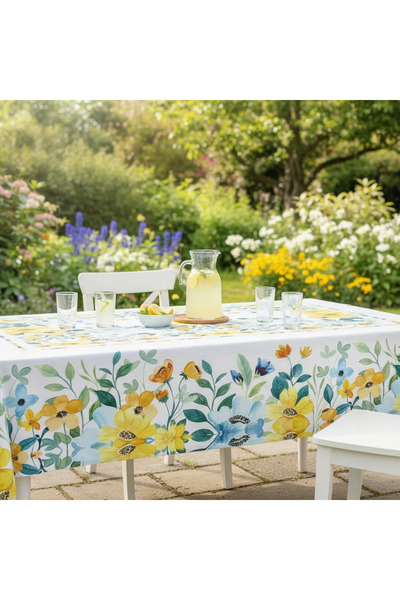Tropikhome Dijital Pastel Çiçek Desenli Silinebilir Masa Örtüsü 140x180
