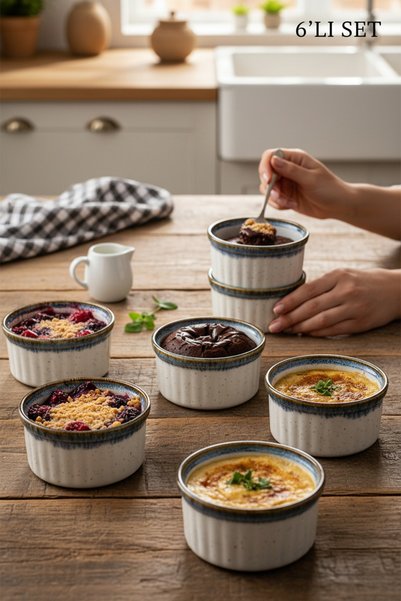qtahya homes queen of kütahya Sufle Bowl - Presentation Bowl - Air Fryer Container Porcelain 6 Pieces